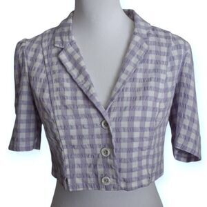 URBAN OUTFITTERS LAVENDER GINGHAM PRINT CROP BUTTON DOWN SHIRT SZ.M EUC.